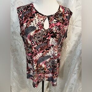 Emily Stacy Pink & Brown Printed Sleeveless Top